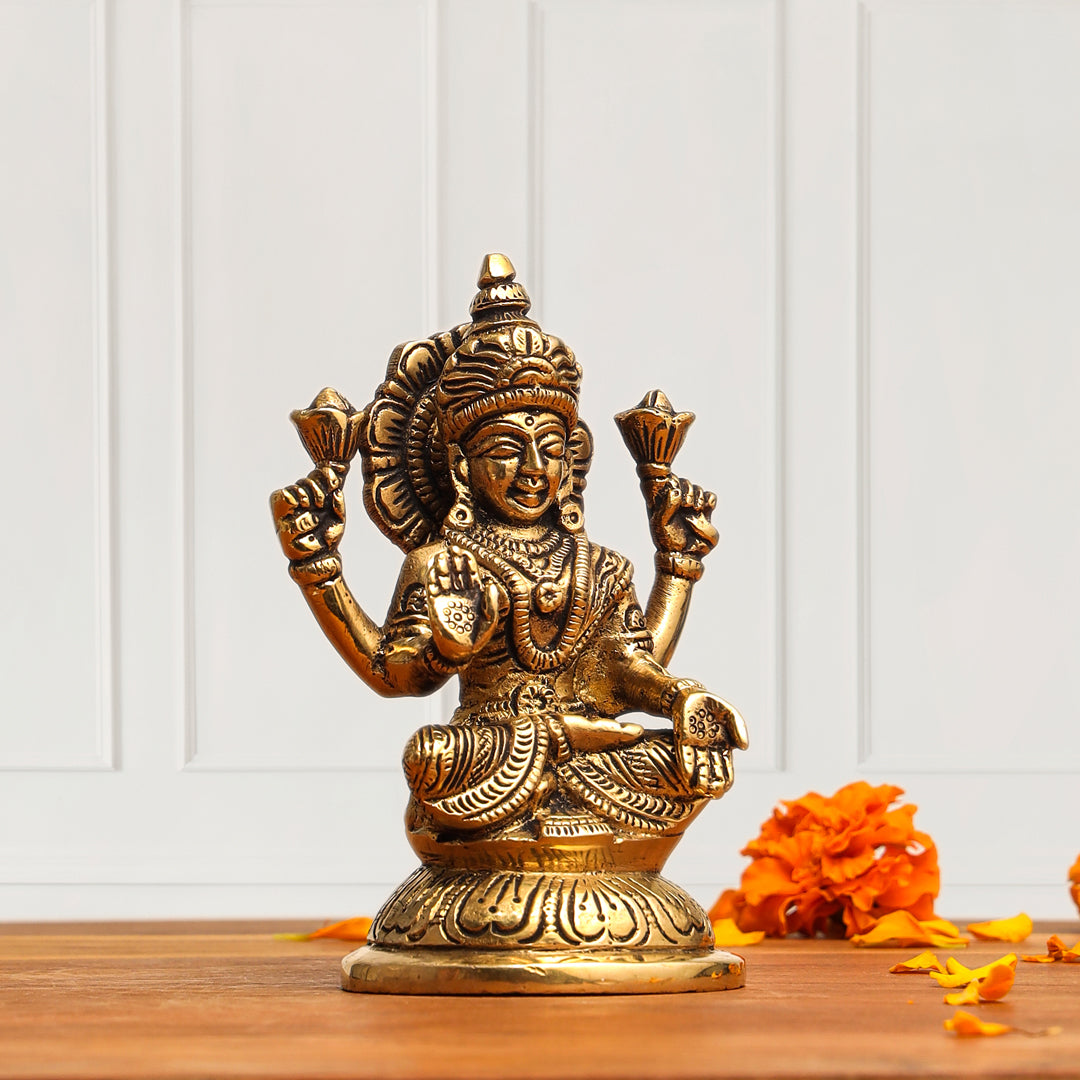 Brass Goddess Sitting Lakshmi Idol (4.5 Inch) Vedansh Craft