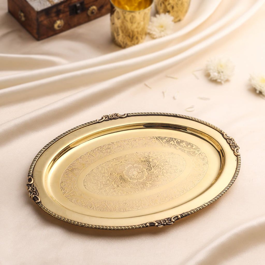Brass Handcrafted Oval Tray / Platter Vedansh Craft