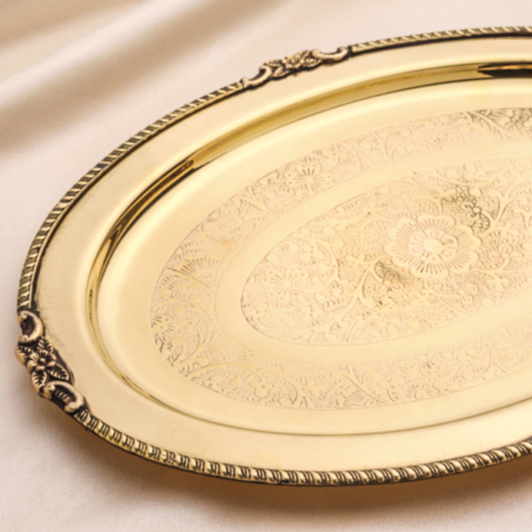 Brass Handcrafted Oval Tray / Platter Vedansh Craft