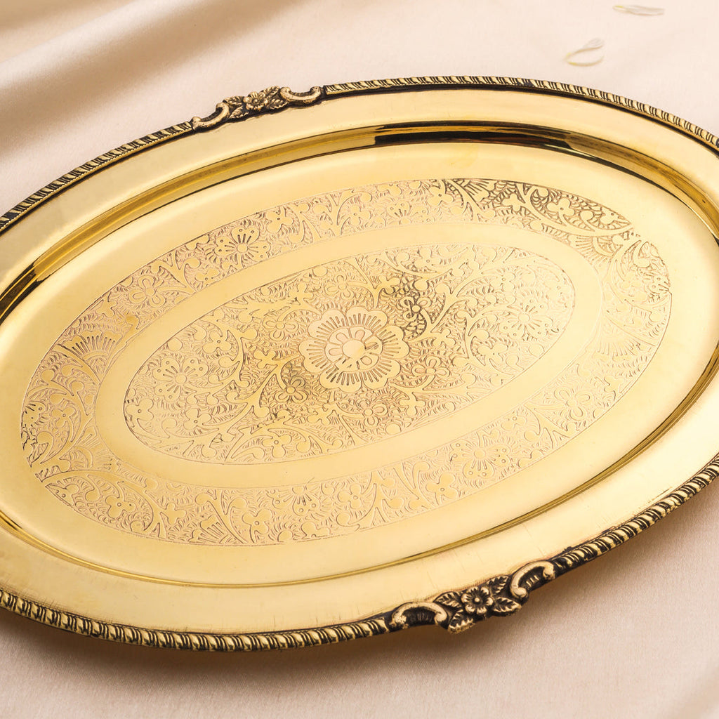 Brass Handcrafted Oval Tray / Platter Vedansh Craft