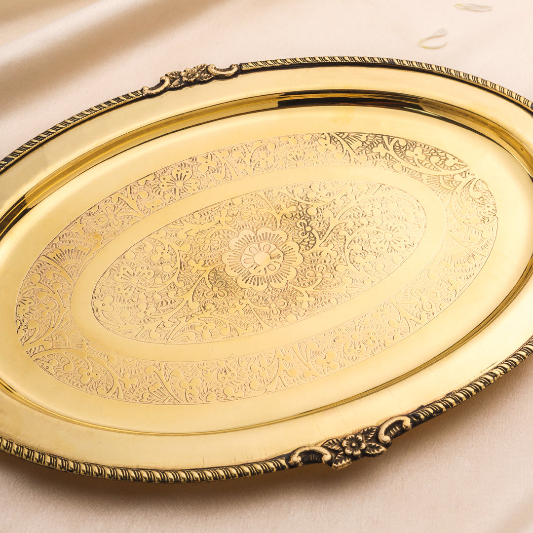 Brass Handcrafted Oval Tray / Platter Vedansh Craft