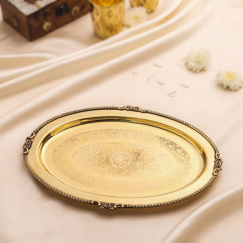 Brass Handcrafted Oval Tray / Platter Vedansh Craft