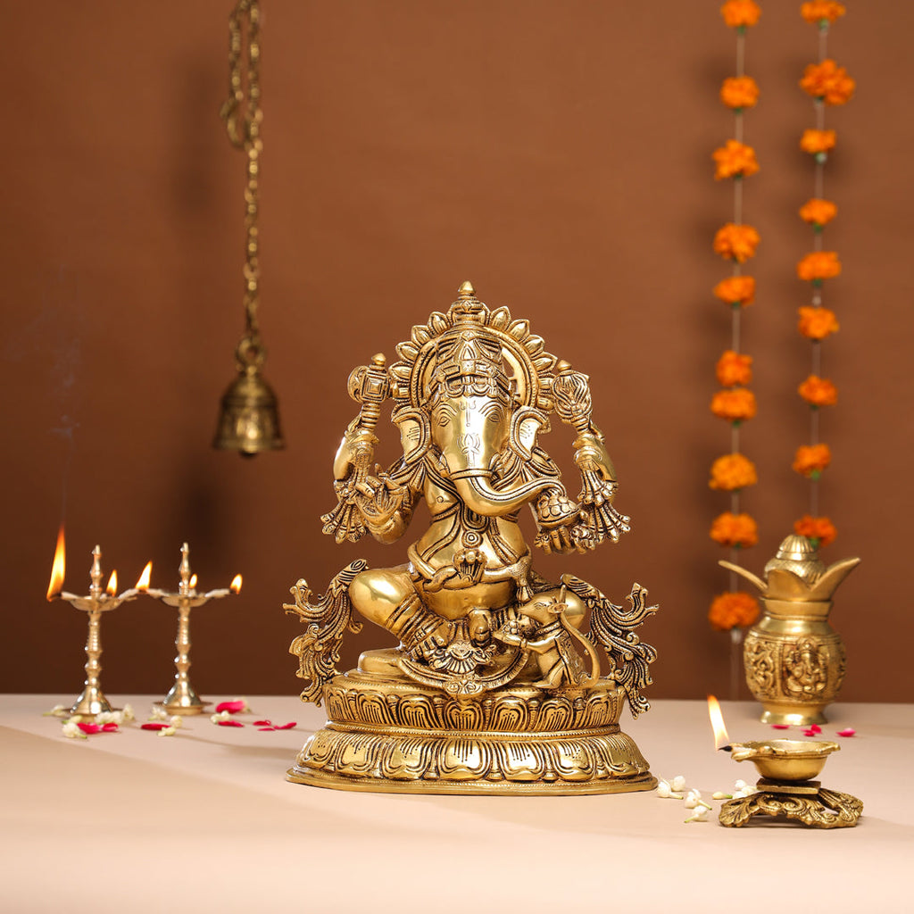 Brass Lord Sitting Ganesha Idol (15 Inch) Vedansh Craft