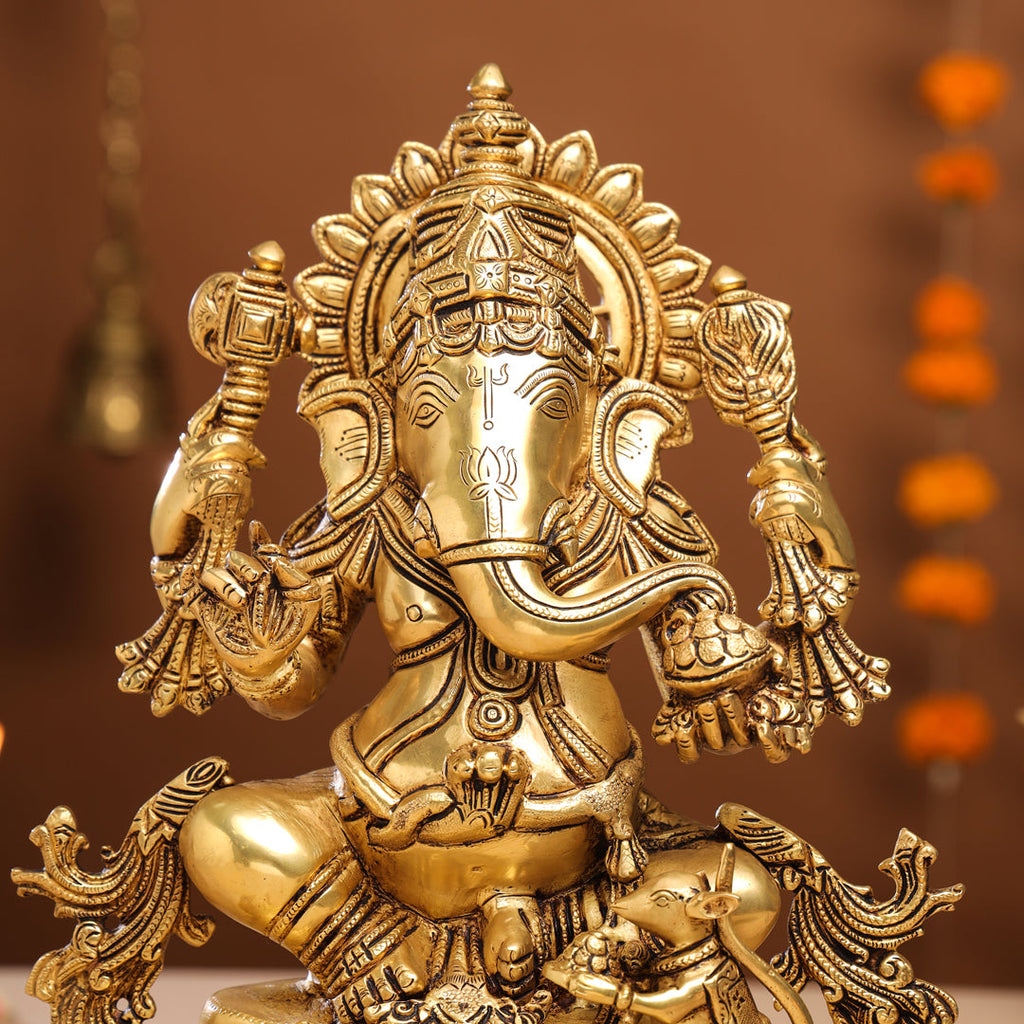 Brass Lord Sitting Ganesha Idol (15 Inch) Vedansh Craft
