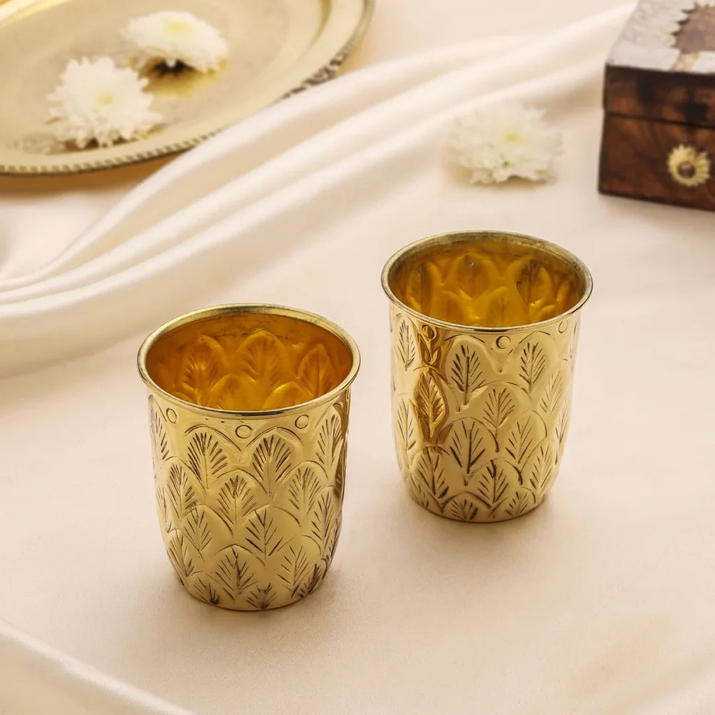 Brass Glass Pair (3.5 Inch) Vedansh Craft