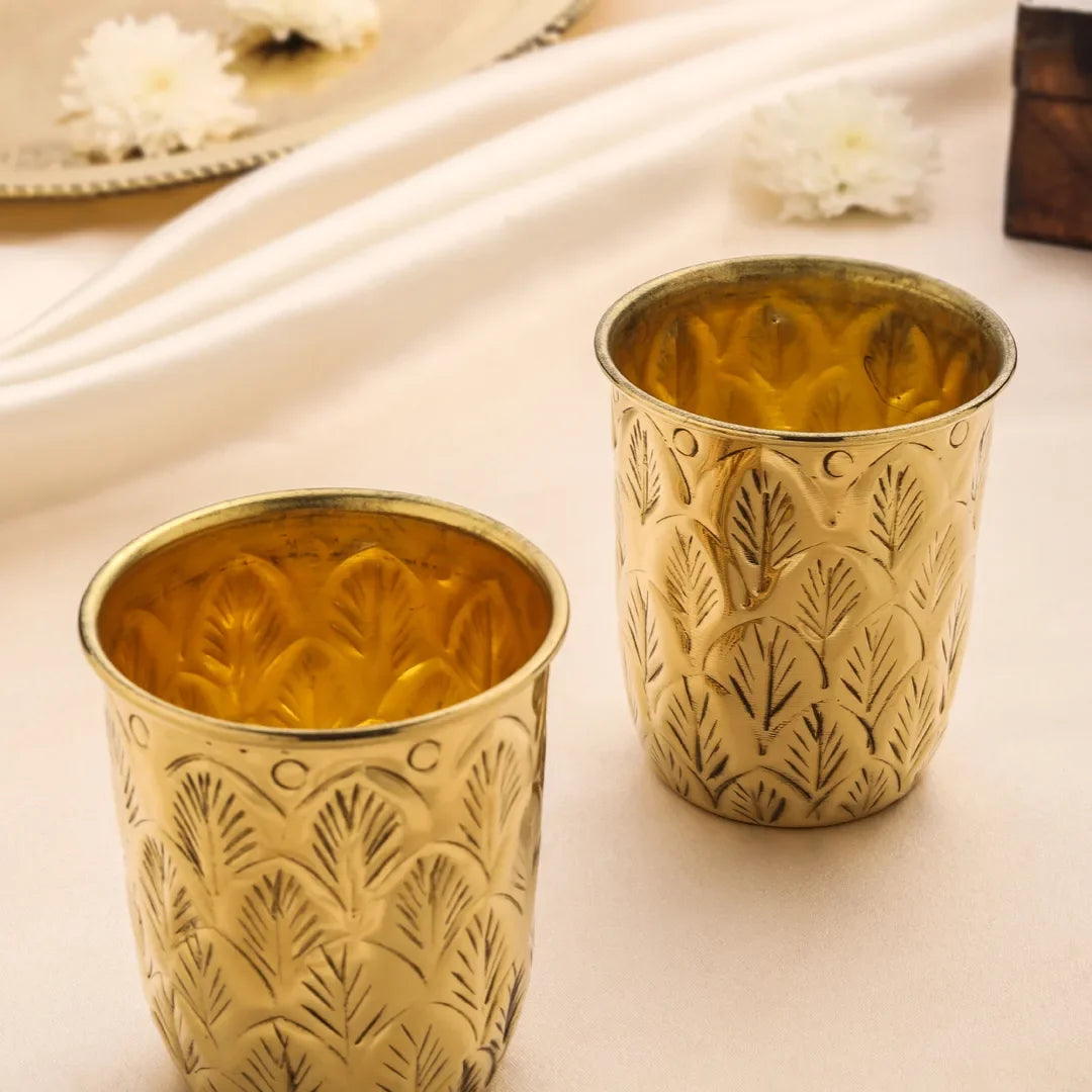 Brass Glass Pair (3.5 Inch) Vedansh Craft