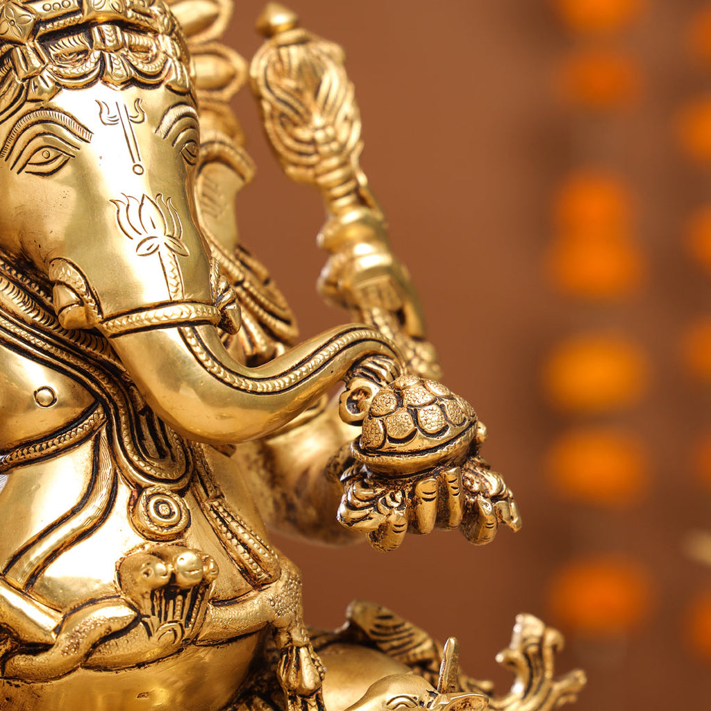 Brass Lord Sitting Ganesha Idol (15 Inch) Vedansh Craft