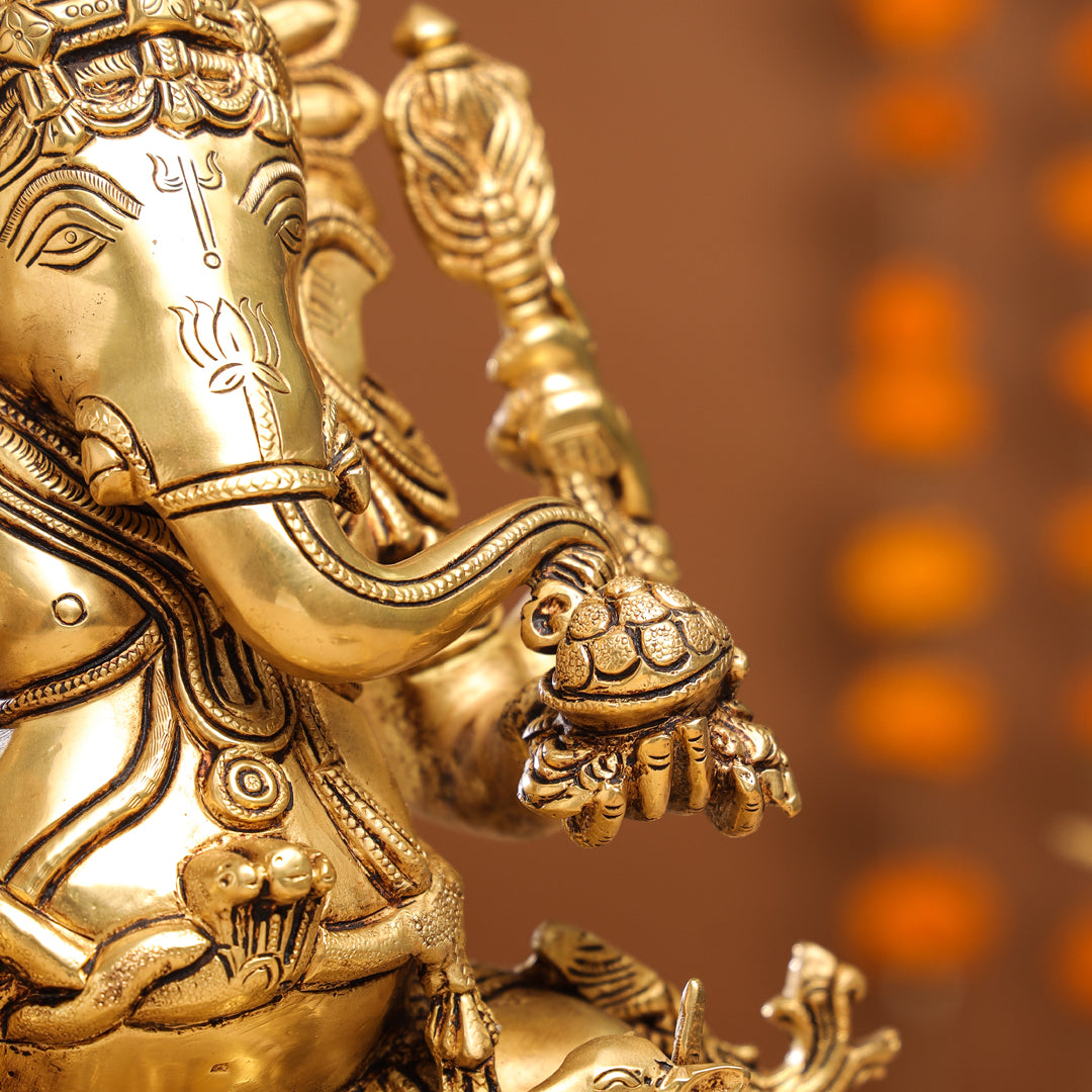 Brass Lord Sitting Ganesha Idol (15 Inch) Vedansh Craft