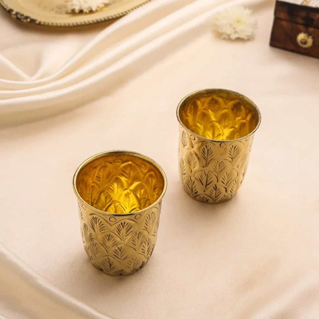 Brass Glass Pair (3.5 Inch) Vedansh Craft