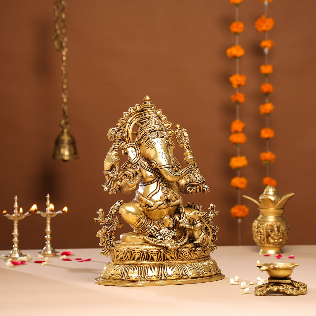 Brass Lord Sitting Ganesha Idol (15 Inch) Vedansh Craft