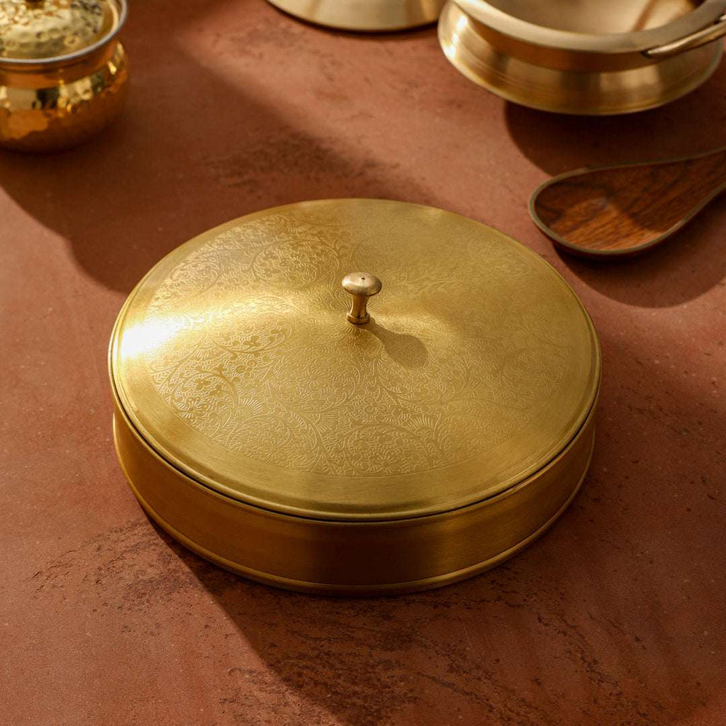 Brass Matt Finish Roti/Chapati box (4.5 Inch) Vedansh Craft