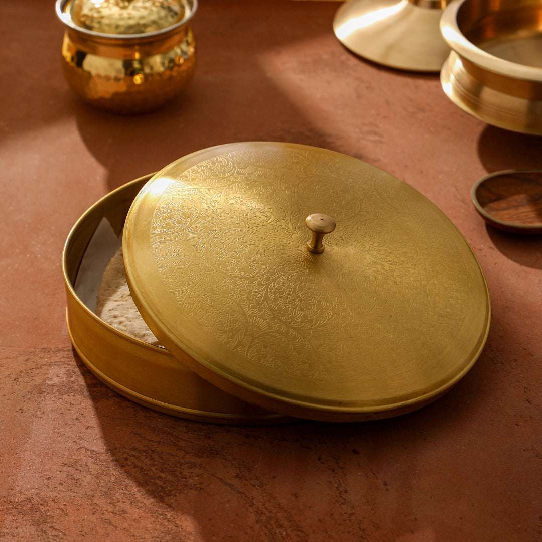 Brass Matt Finish Roti/Chapati box (4.5 Inch) Vedansh Craft