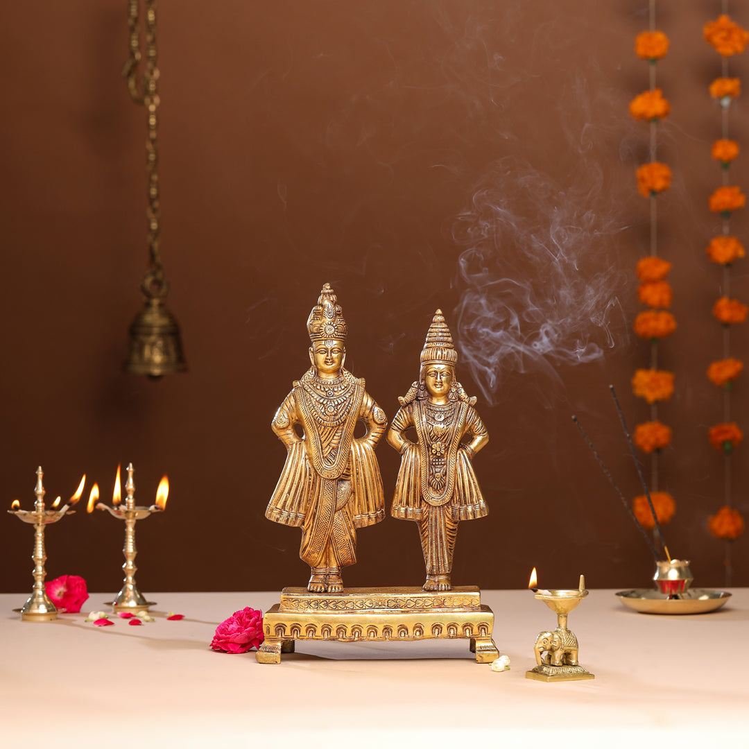 Brass Vitthal Rukmini Statue (13.5 Inch) Vedansh Craft