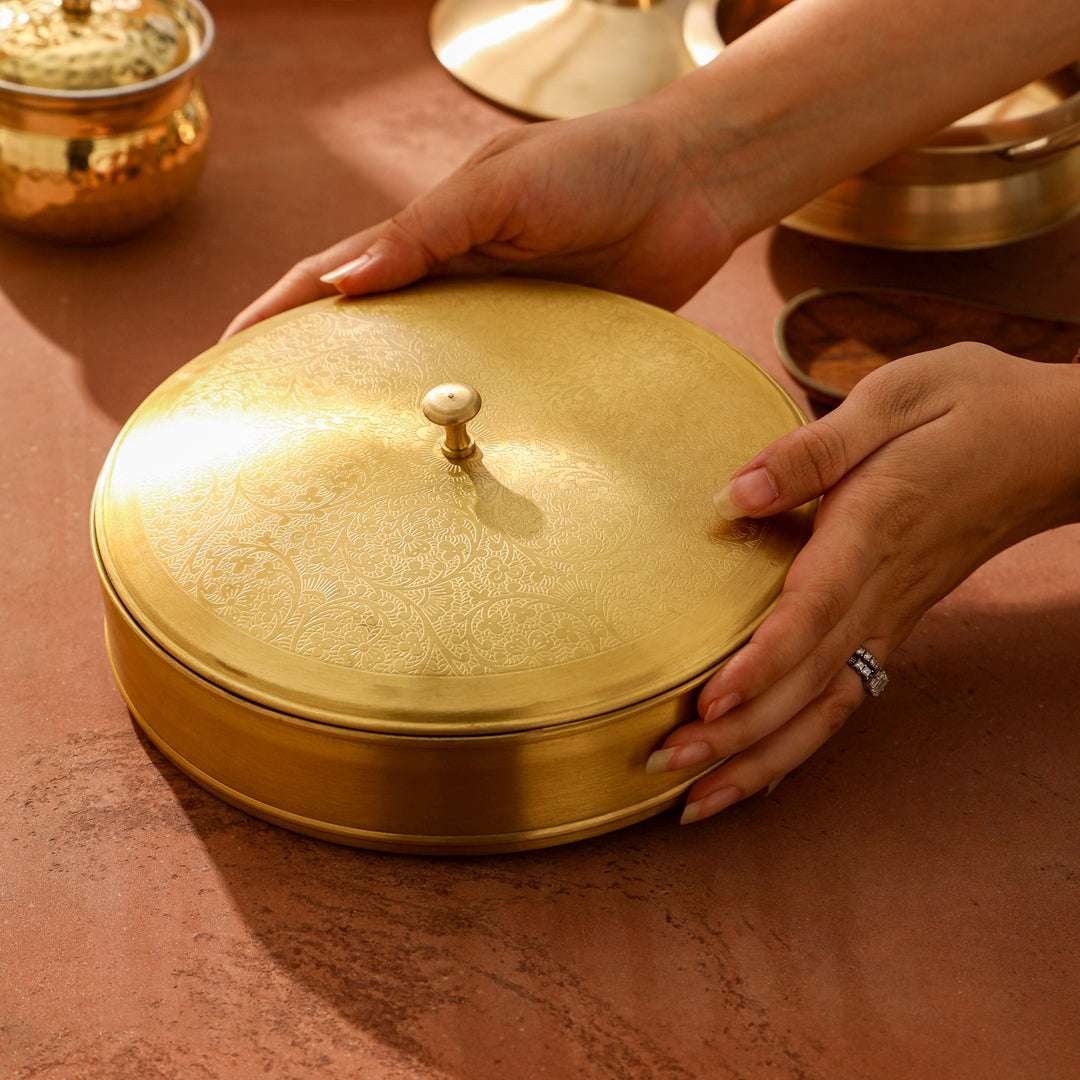 Brass Matt Finish Roti/Chapati box (4.5 Inch) Vedansh Craft