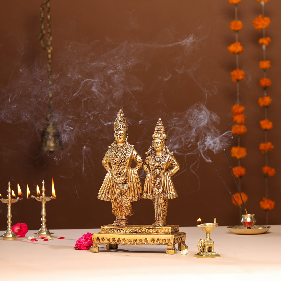 Brass Vitthal Rukmini Statue (13.5 Inch) Vedansh Craft