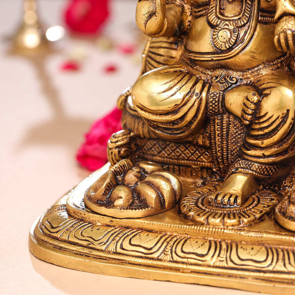 Brass Superfine Lord Sitting Ganesha Idol (9 Inch) Vedansh Craft