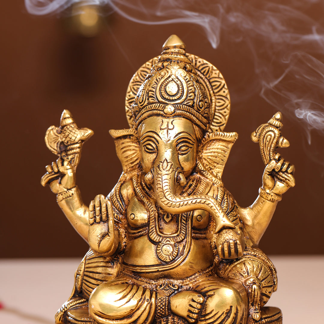 Brass Superfine Lord Sitting Ganesha Idol (9 Inch) Vedansh Craft