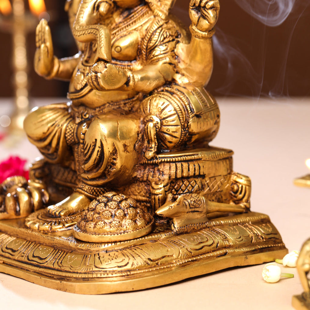 Brass Superfine Lord Sitting Ganesha Idol (9 Inch) Vedansh Craft