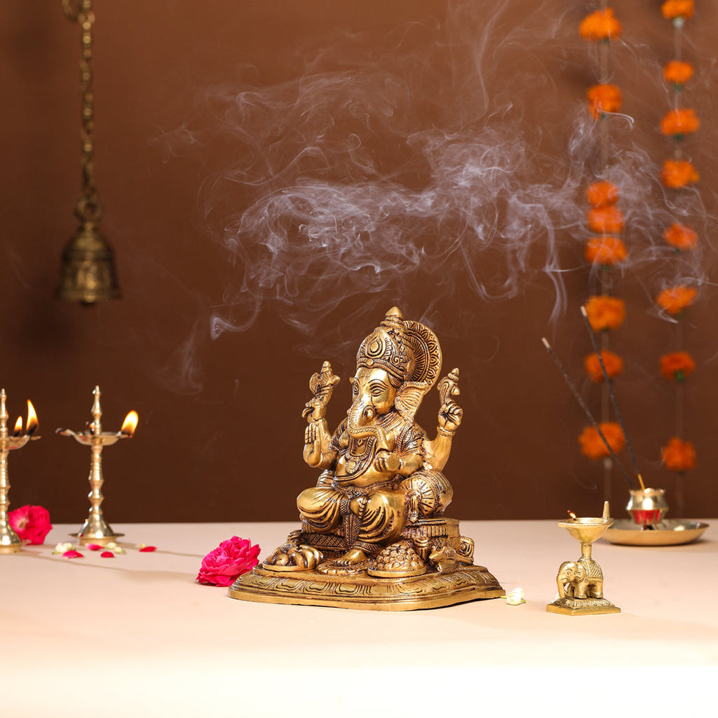 Brass Superfine Lord Sitting Ganesha Idol (9 Inch) Vedansh Craft