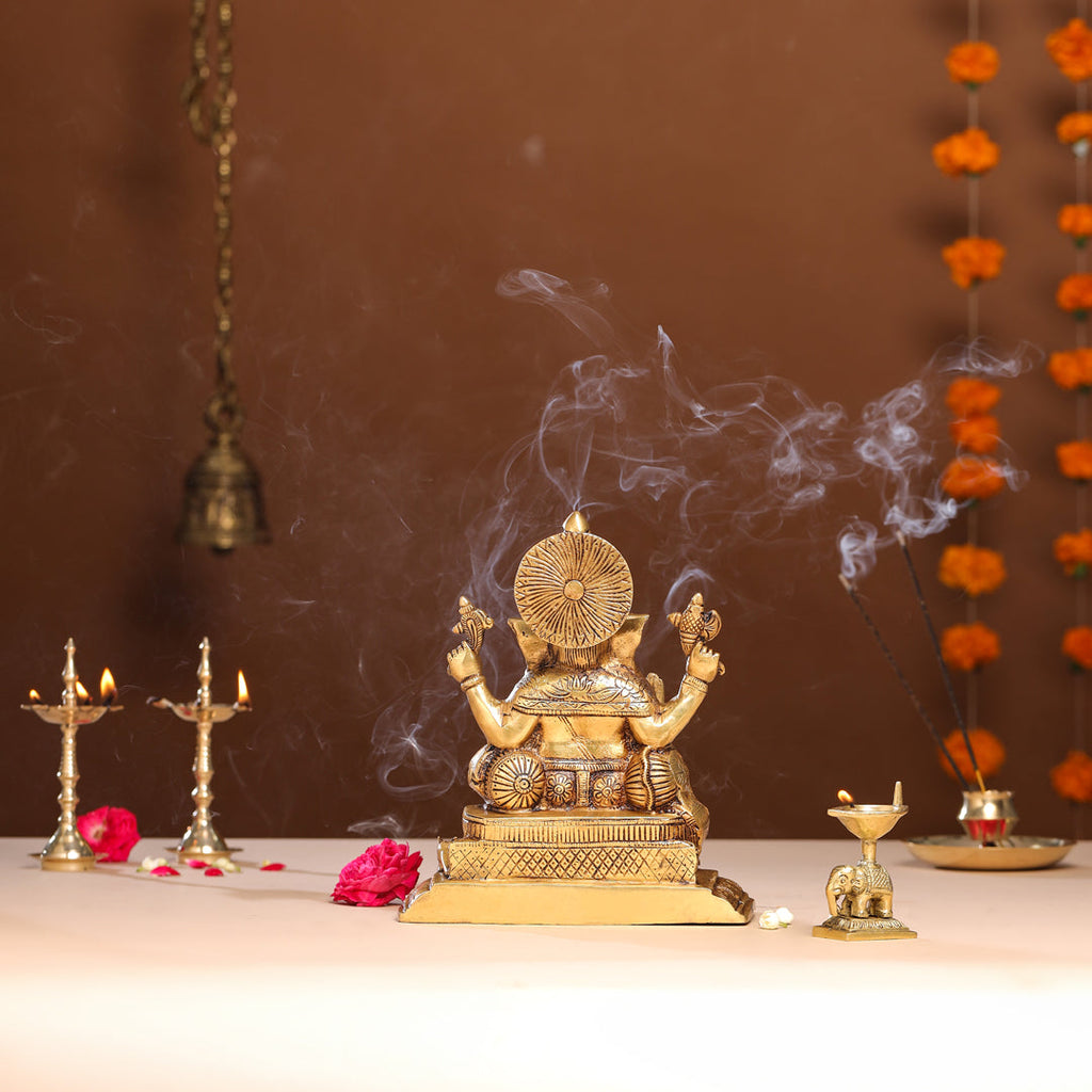 Brass Superfine Lord Sitting Ganesha Idol (9 Inch) Vedansh Craft