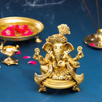 Brass Pagdi Sitting Ganesha On Chowki (7.8 Inch) Vedansh Craft