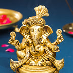 Brass Pagdi Sitting Ganesha On Chowki (7.8 Inch) Vedansh Craft