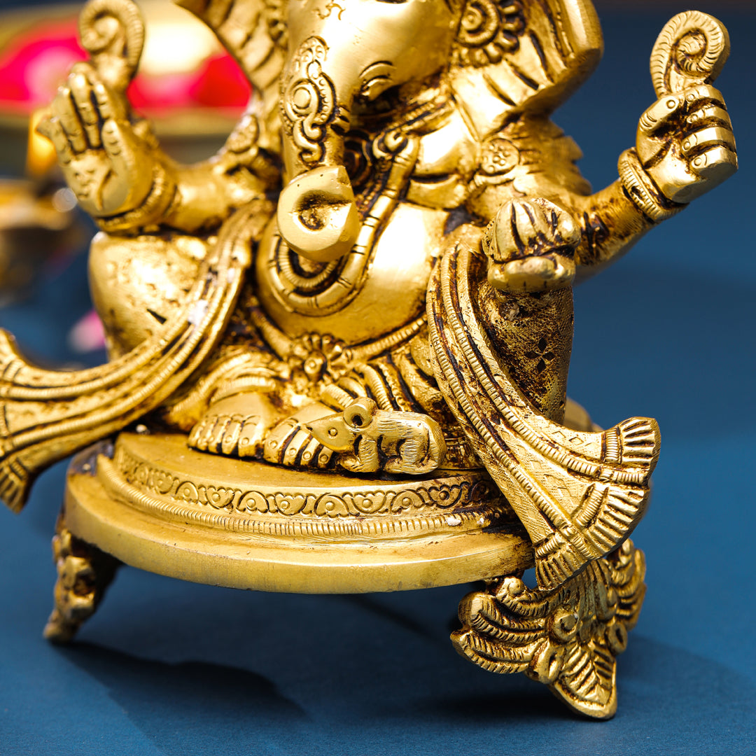 Brass Pagdi Sitting Ganesha On Chowki (7.8 Inch) Vedansh Craft