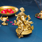 Brass Pagdi Sitting Ganesha On Chowki (7.8 Inch) Vedansh Craft