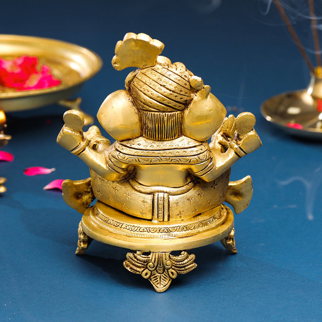 Brass Pagdi Sitting Ganesha On Chowki (7.8 Inch) Vedansh Craft