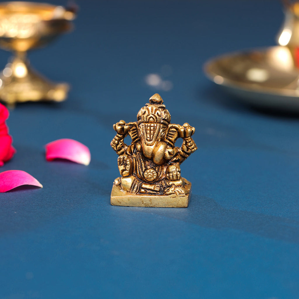Brass Superfine Blessing Sitting Ganesha Idol (2 Inch) Vedansh Craft