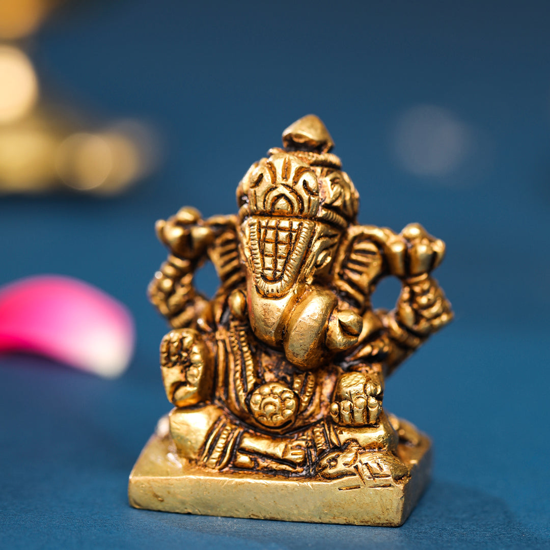 Brass Superfine Blessing Sitting Ganesha Idol (2 Inch) Vedansh Craft