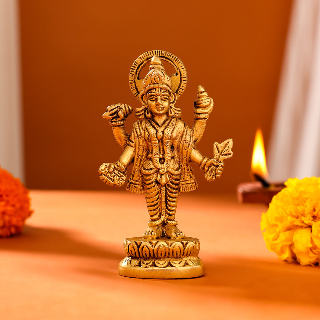 Brass Lord Dhanvantari Idol (4 Inch) Vedansh Craft