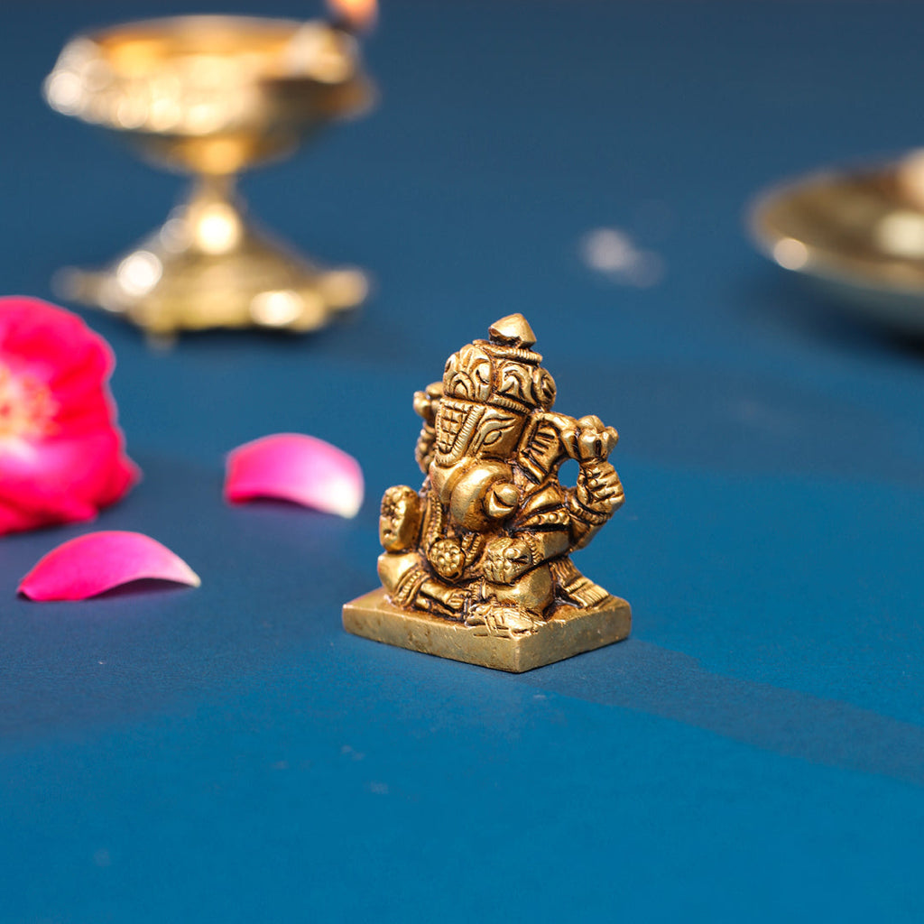 Brass Superfine Blessing Sitting Ganesha Idol (2 Inch) Vedansh Craft