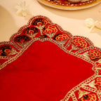 Sequin Work Red Velvet God Pooja Asana Vedansh Craft