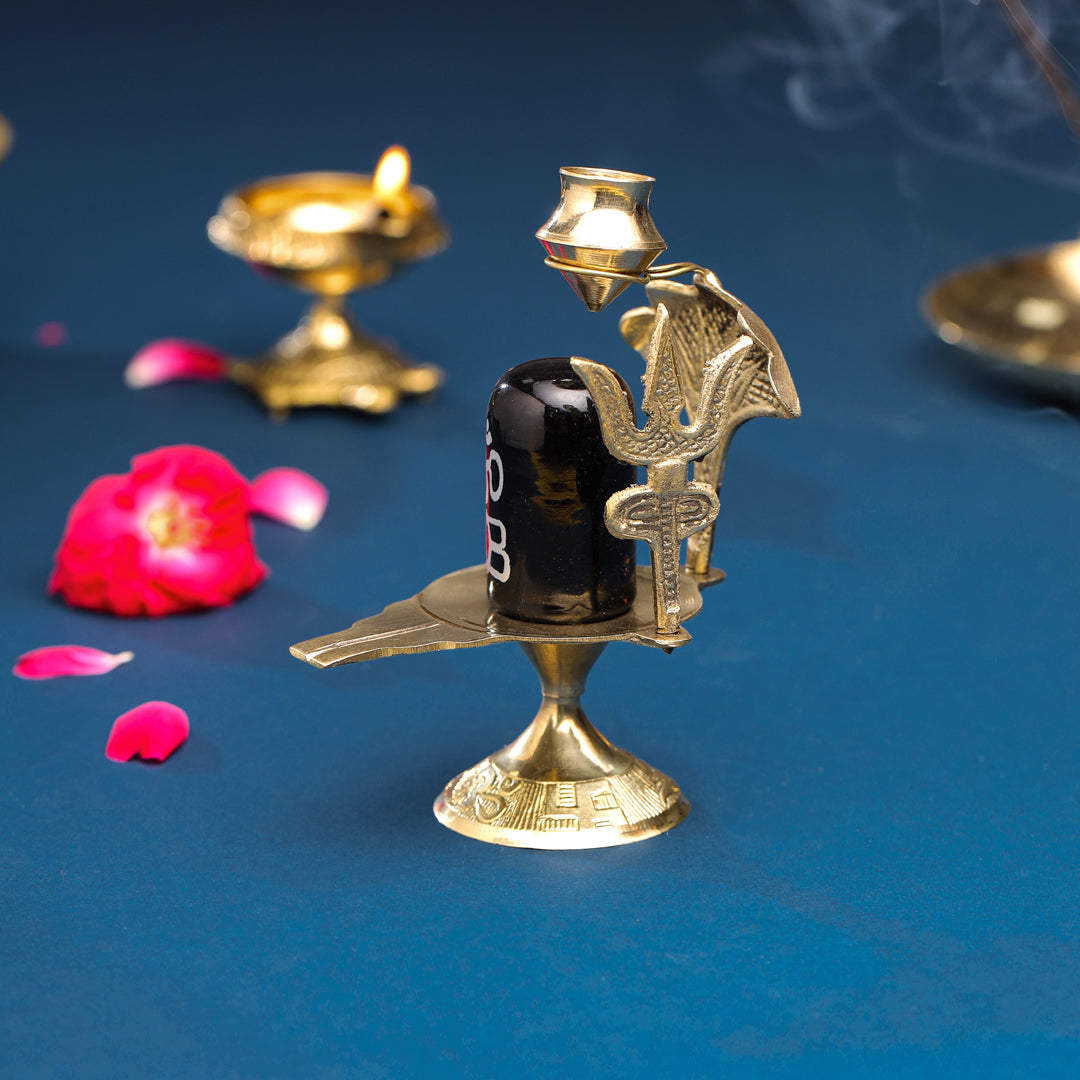 Brass Stone Shivling Idol (5 Inch) Vedansh Craft