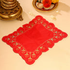 Sequin Work Red Velvet God Pooja Asana Vedansh Craft
