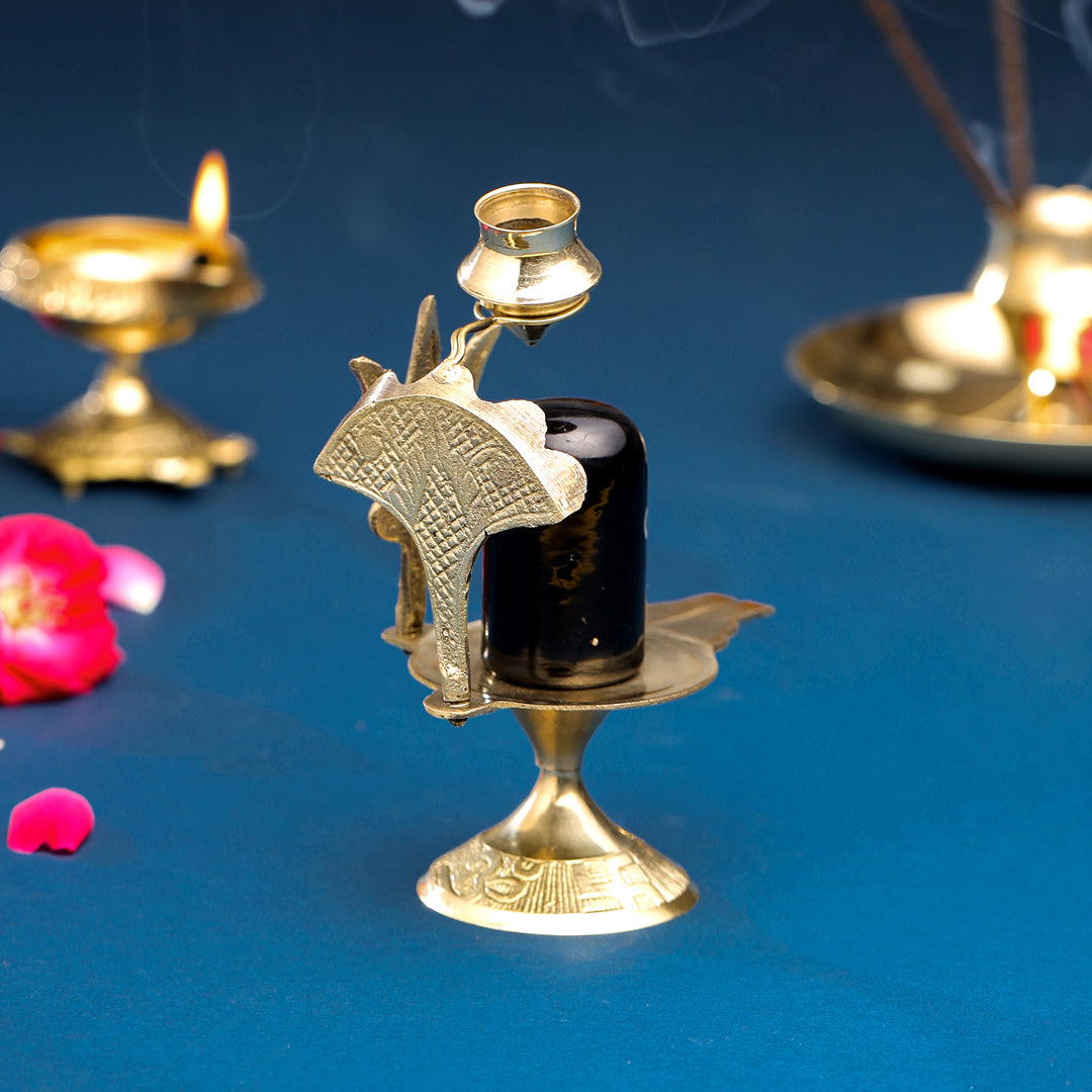 Brass Stone Shivling Idol (5 Inch) Vedansh Craft