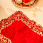 Sequin Work Red Velvet God Pooja Asana Vedansh Craft