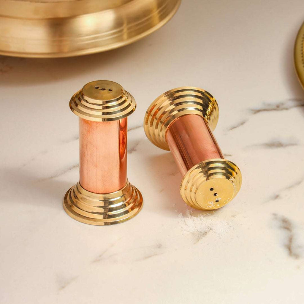 Brass/Copper Salt & Pepper Shakers Set Of Two (2.8 Inch) Vedansh Craft