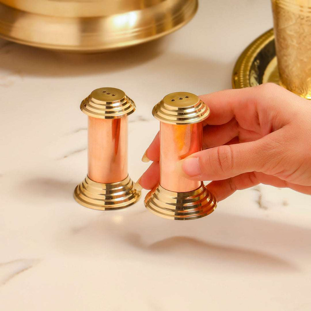 Brass/Copper Salt & Pepper Shakers Set Of Two (2.8 Inch) Vedansh Craft