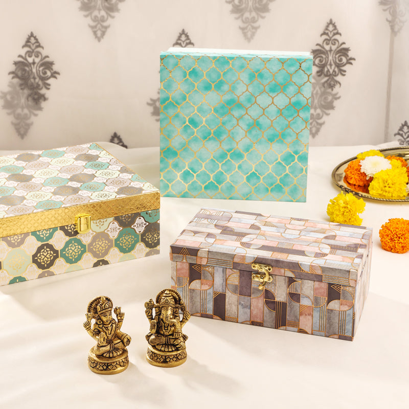 Brass Sitting Ganesha & Lakshmi Idol Corporate Festive Hamper Vedansh Craft