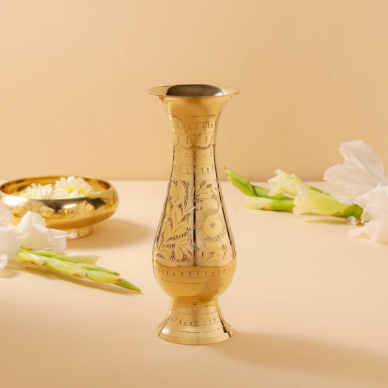 Brass Handcarved Flower Vase Vedansh Craft