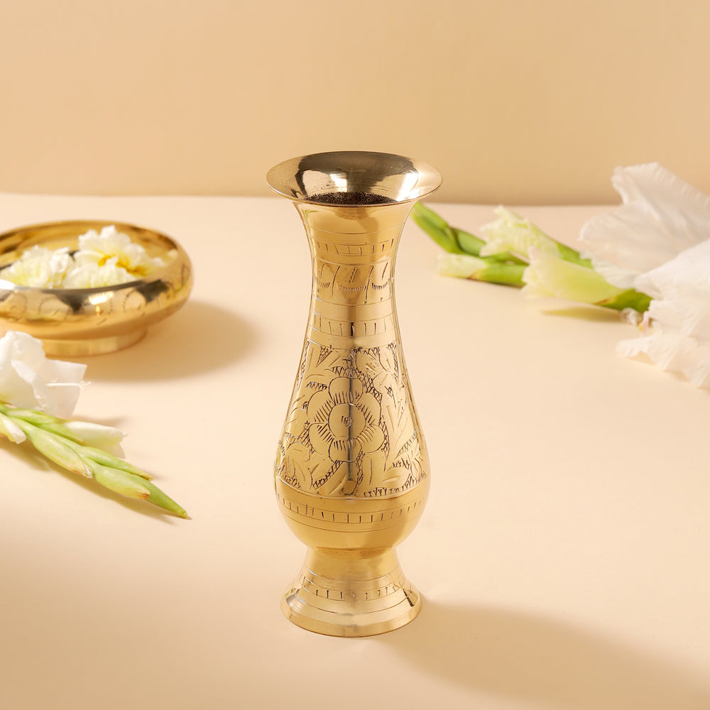 Brass Handcarved Flower Vase Vedansh Craft