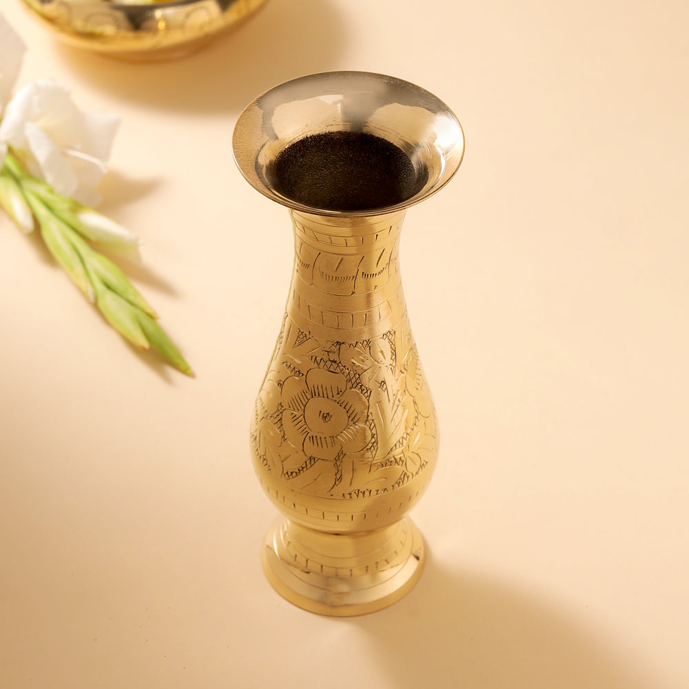 Brass Handcarved Flower Vase Vedansh Craft