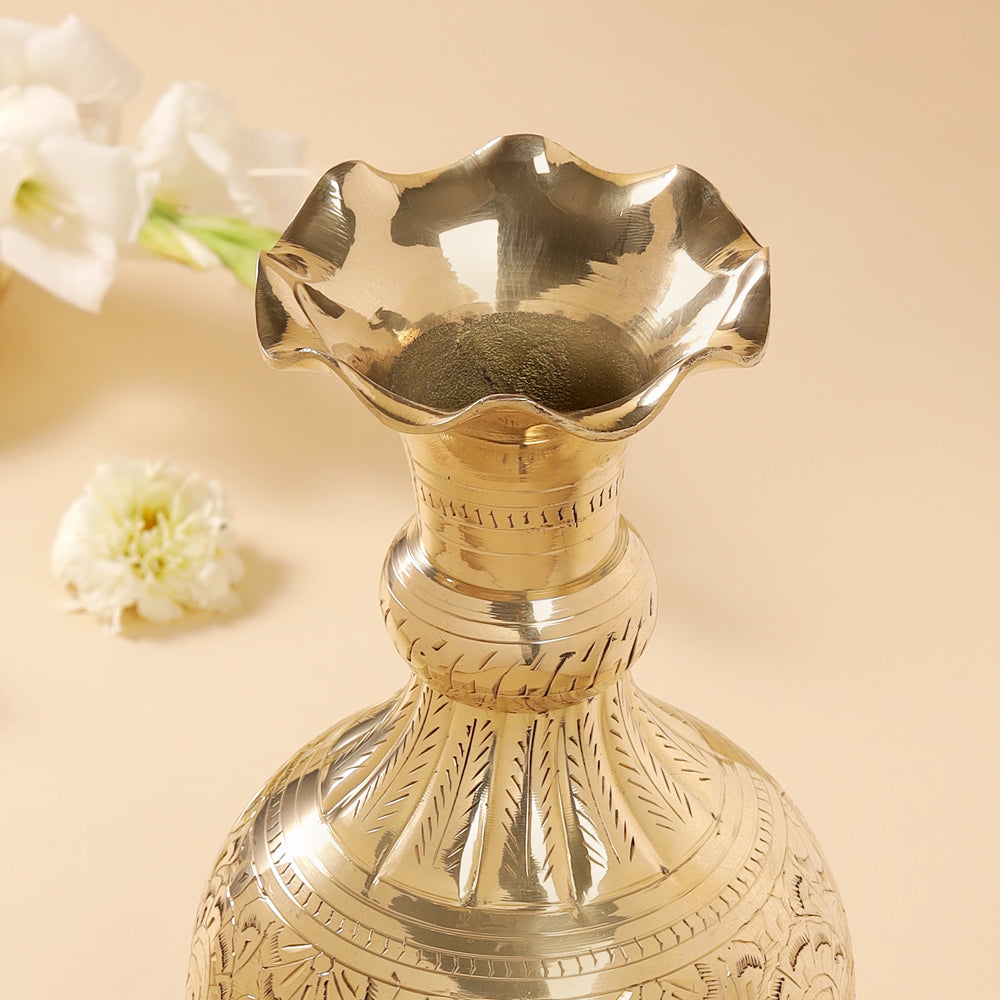 Brass Hand carved Flower Vase Vedansh Craft