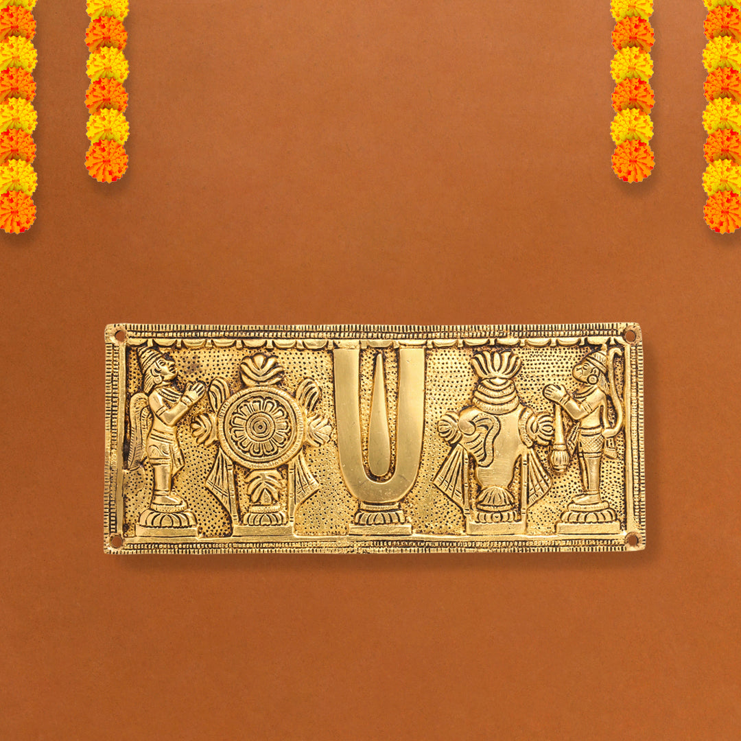 Brass Shankh Chakra Namah Hanuman And Garuda Wall Hanging (4 Inch) Vedansh Craft