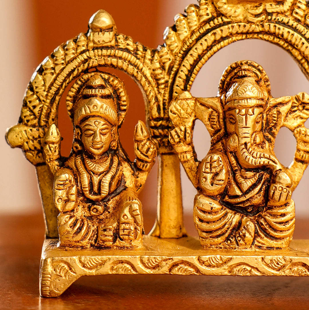 Brass Sitting Ganesha, Lakshmi And Saraswati Idols (3 Inch) Vedansh Craft