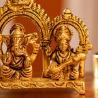 Brass Sitting Ganesha, Lakshmi And Saraswati Idols (3 Inch) Vedansh Craft