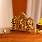 Brass Sitting Ganesha, Lakshmi And Saraswati Idols (3 Inch) Vedansh Craft
