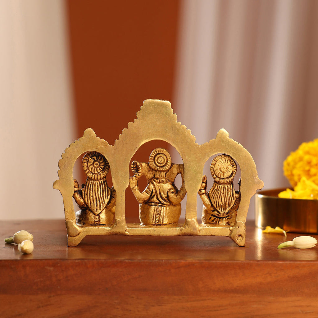 Brass Sitting Ganesha, Lakshmi And Saraswati Idols (3 Inch) Vedansh Craft